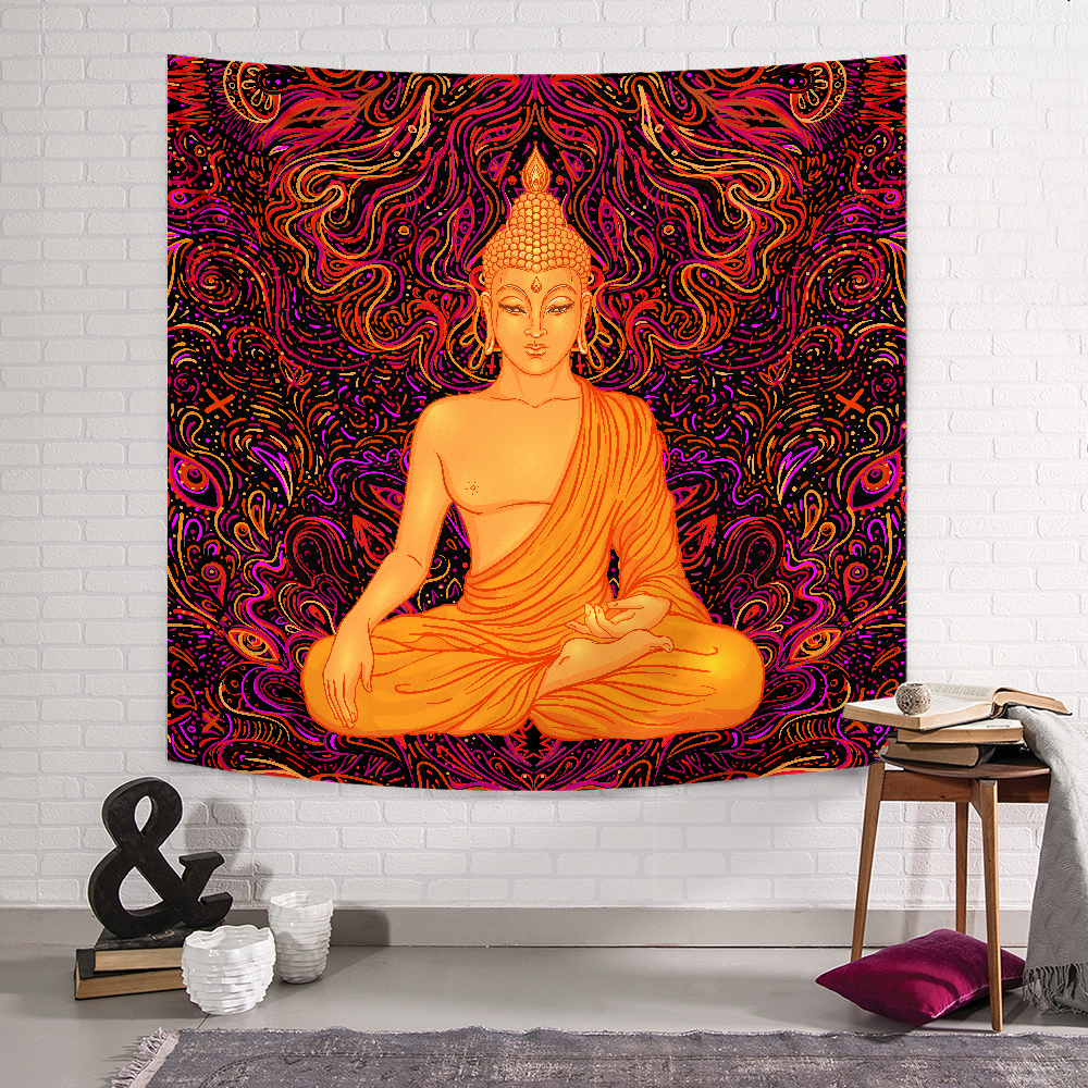 Gold Buddha Psychedelic Duvar Örtüsü