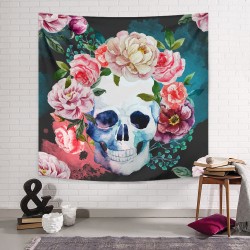 Kuru Kafa ve Pastel Çiçekler Duvar Örtüsü Kuru Kafa ve Pastel Çiçekler Duvar Örtüsü