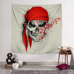 Kırmızı Bandana Kurukafa Duvar Örtüsü Kırmızı Bandana Kurukafa Duvar Örtüsü