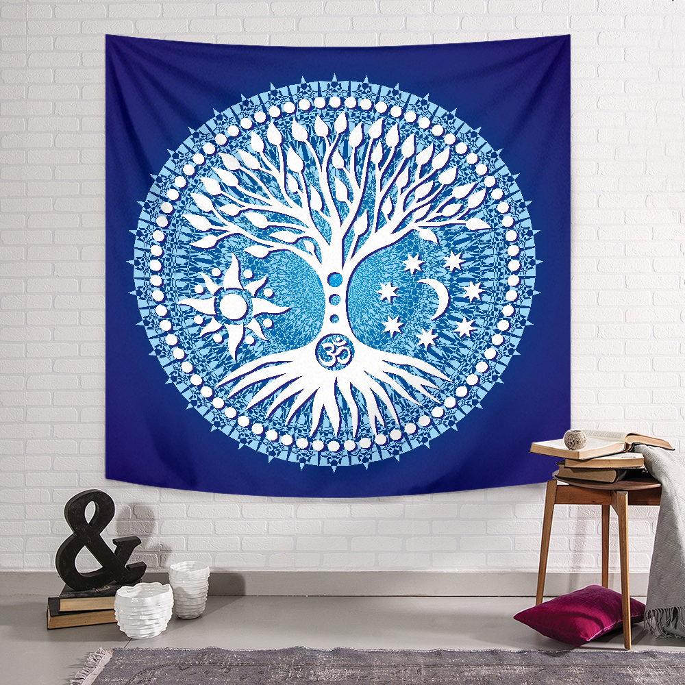 Mavi Hayat Ağacı Mandala Duvar Örtüsü
