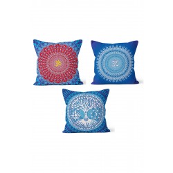 KS-120 Çift Tarafı Baskılı Blue Desenli 3'lü Kırlent Kılıfı