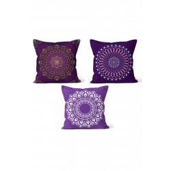 KS-134 Çift Tarafı Baskılı Mandala Desenli 3'lü Kırlent Kılıfı