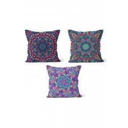 KS-137 Çift Tarafı Baskılı Mandala Desenli 3'lü Kırlent Kılıfı