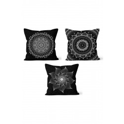 KS-138 Çift Tarafı Baskılı Mandala Desenli 3'lü Kırlent Kılıfı