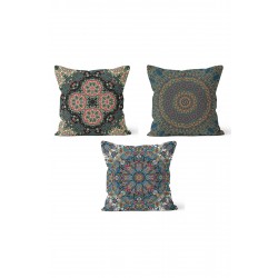 KS-139 Çift Tarafı Baskılı Mandala Desenli 3'lü Kırlent Kılıfı