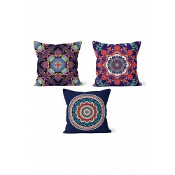 KS-141 Çift Tarafı Baskılı Mandala Desenli 3'lü Kırlent Kılıfı