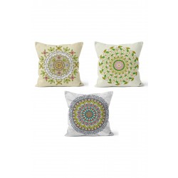 KS-142 Çift Tarafı Baskılı Mandala Desenli 3'lü Kırlent Kılıfı