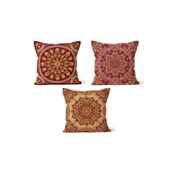 KS-143 Çift Tarafı Baskılı Meditasyon Desenli 3'lü Kırlent Kılıfı