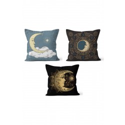 KS-155 Çift Tarafı Baskılı Meditasyon Desenli 3'lü Kırlent Kılıfı