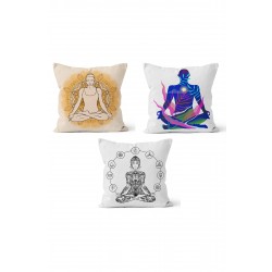 KS-163 Çift Tarafı Baskılı Yoga Desenli 3'lü Kırlent Kılıfı