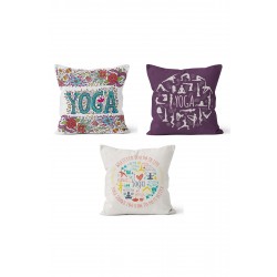 KS-165 Çift Tarafı Baskılı Yoga Desenli 3'lü Kırlent Kılıfı