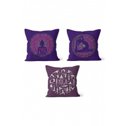 KS-167 Çift Tarafı Baskılı Yoga Desenli 3'lü Kırlent Kılıfı