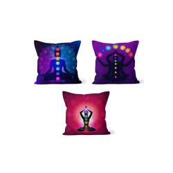 KS-168 Çift Tarafı Baskılı Yoga Desenli 3'lü Kırlent Kılıfı