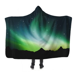 Yeşil Kuzey Işıkları Kapşonlu Battaniye