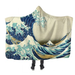 Vintage Great Wave Kapşonlu Battaniye