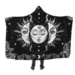 Siyah Güneş ve Ay Kapşonlu Battaniye