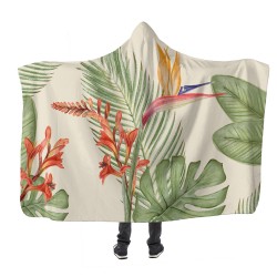 Tropikal ve Doğal Bitkiler Kapşonlu Battaniye