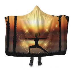 Yoga Yapan Kadın Kapşonlu Battaniye
