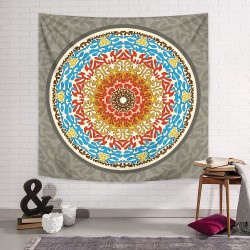 Gri Zeminli Mandala Duvar Örtüsü  Gri Zeminli Mandala Duvar Örtüsü