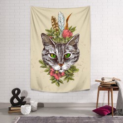 Çiçekli Kedi Duvar Örtüsü Çiçekli Kedi Duvar Örtüsü