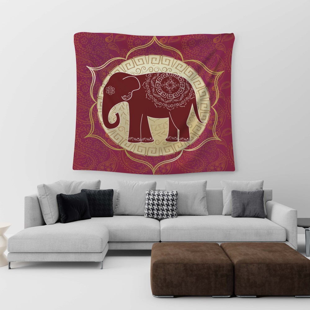 Kırmızı Fil Mandala Duvar Örtüsü