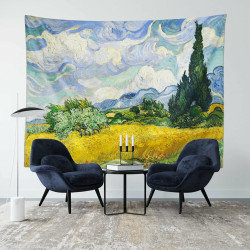 Van Gogh Selvi Ağaçlı Buğday Tarlası Duvar Örtüsü  Van Gogh Selvi Ağaçlı Buğday Tarlası Duvar Örtüsü