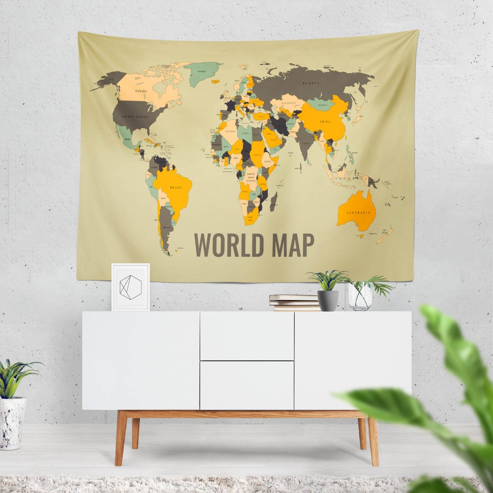 Vintage World Map Duvar Örtüsü