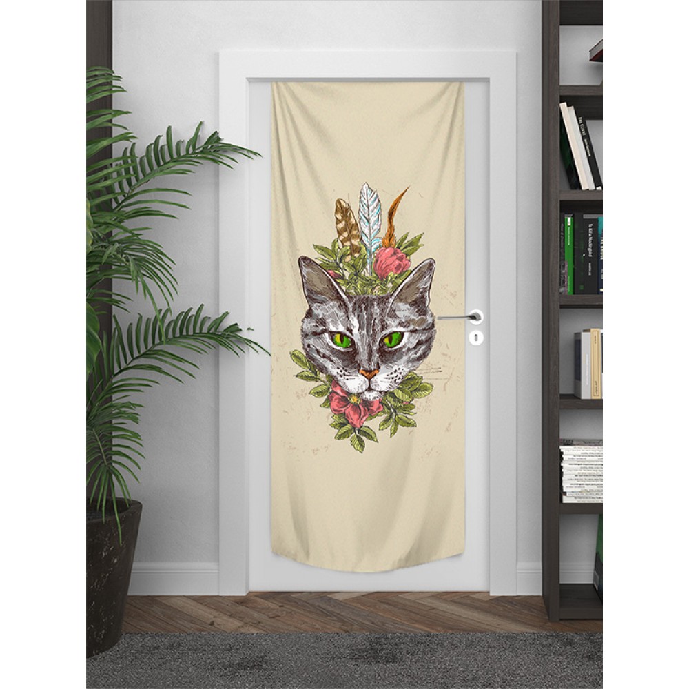 Çiçekli Kedi Kapı Örtüsü 75x200 cm