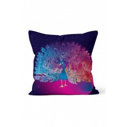 K-622 Colorful Peacecock Çift Tarafı Baskılı Kırlent Kılıfı