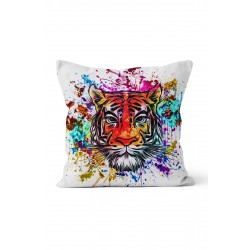 K-623 Colorful Tiger Çift Tarafı Baskılı Kırlent Kılıfı