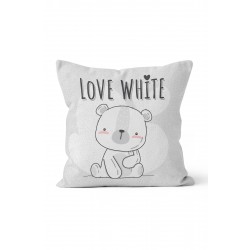 K-906 Love White Minik Ayı Çift Tarafı Baskılı Kırlent Kılıfı