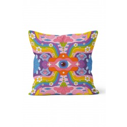 K-938 Psikedelik Papatyalar ve Göz Çift Tarafı Baskılı Kırlent Kılıfı