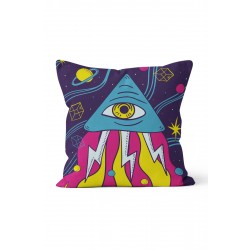 K-940 Psikedelik Üçgen Göz Çift Tarafı Baskılı Kırlent Kılıfı