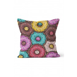 K-944 Renkli Donutlar Çift Tarafı Baskılı Kırlent Kılıfı