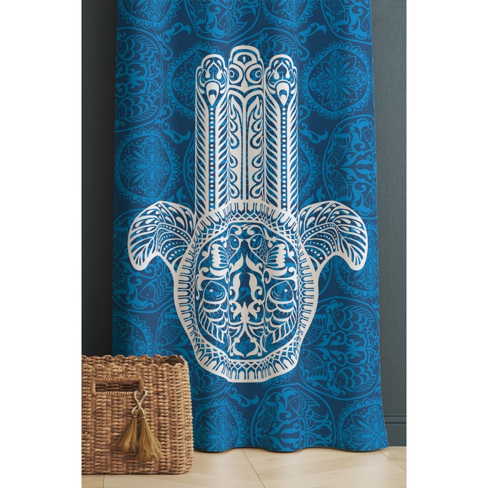 Blue Hamsa Tek Kanat Fon Perde Blue Hamsa Tek Kanat Fon Perde